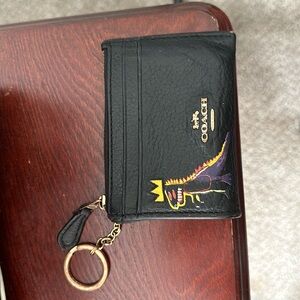 JEAN-MICHEL BASQUIAT COACH LIMITED LEATHER BLACK PEZ DINOSAUR CARD CASE KEY RING